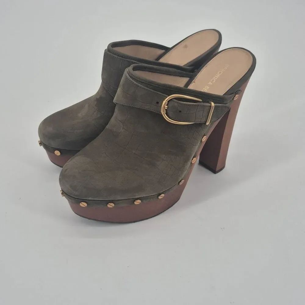 Veronica Beard Alek Croc Embossed Nubuck Platform Clogs Size 9.5
